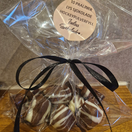 10 praliner lys sjokolade med hockeypulverfyll
